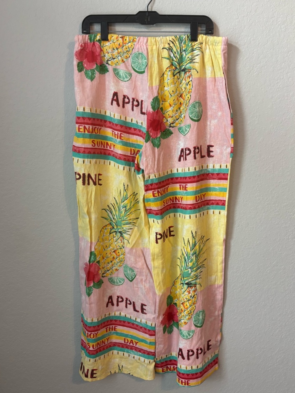 NEW NWT Rachel Zoe Pink & Yellow Tropical Print Wide Leg Linen Blend Pants - Picture 3 of 9